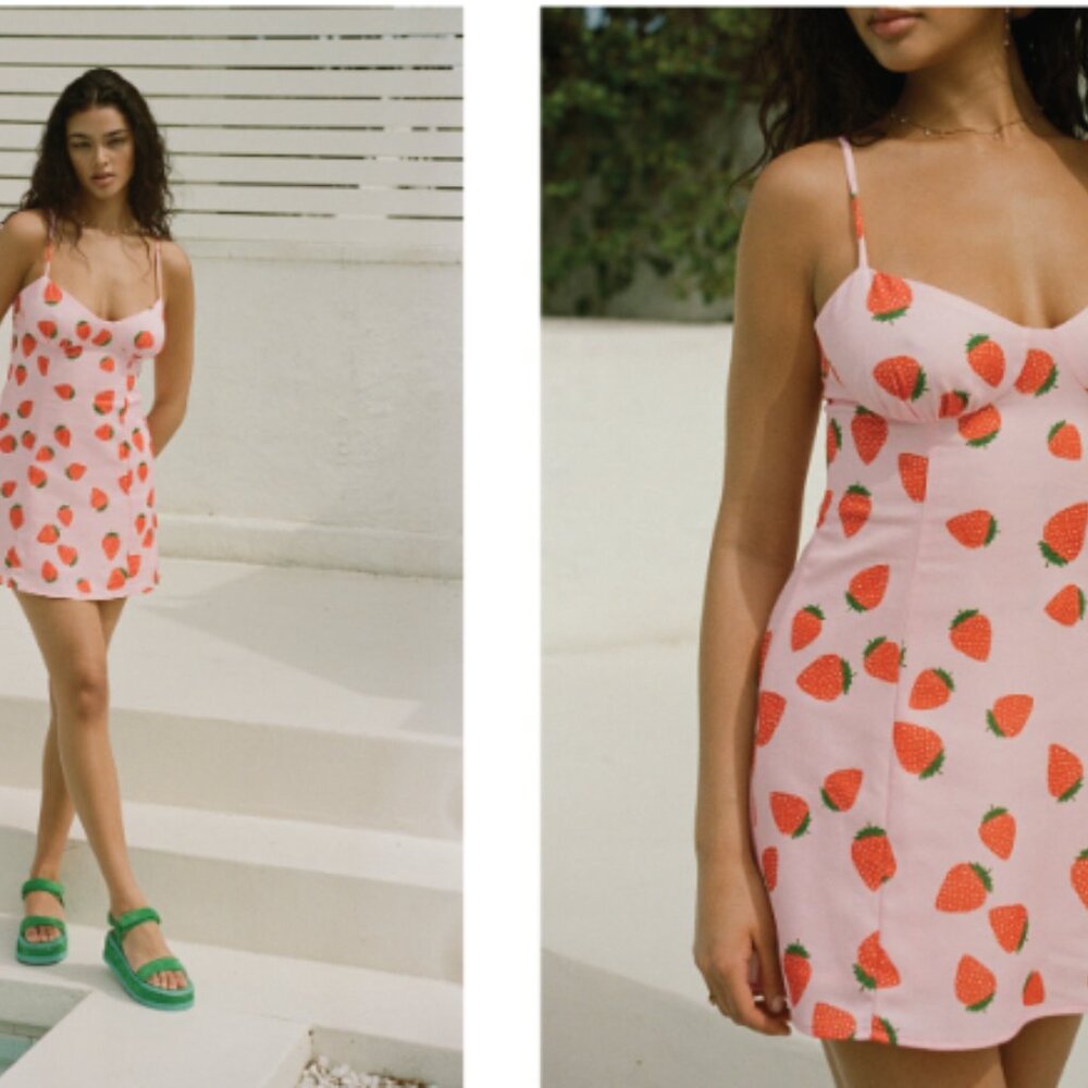 Strawberry Print Pink Slip Dress